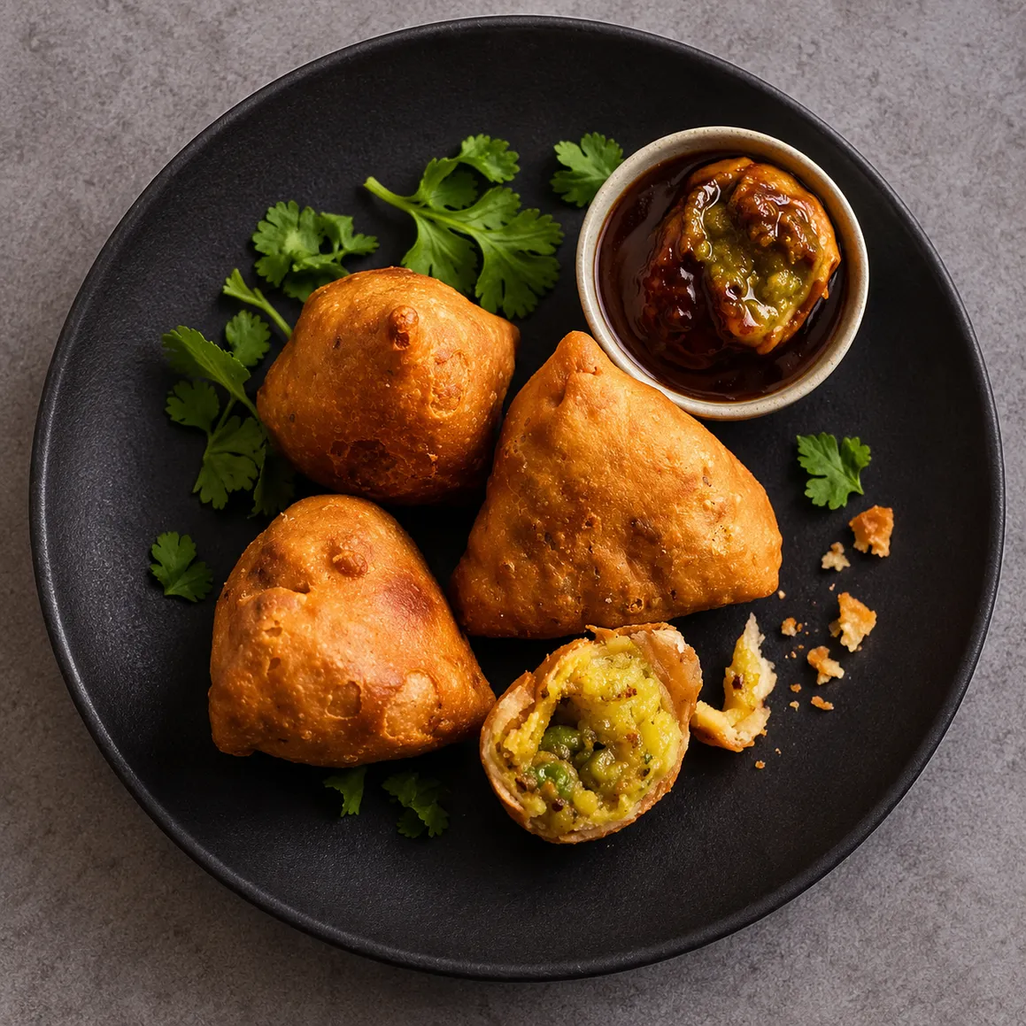 Samosas at Royal Crown Restaurant Winnipeg — crispy golden pastry filled with spiced potatoes